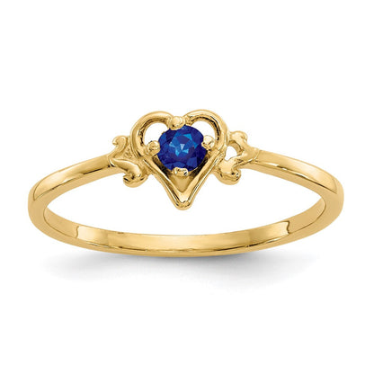 14K Gelbgold Ring mit Saphir-Geburtsstein in Herzform