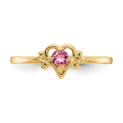 14K Gelbgold Ring mit Herz-Geburtsstein rosa Turmalin