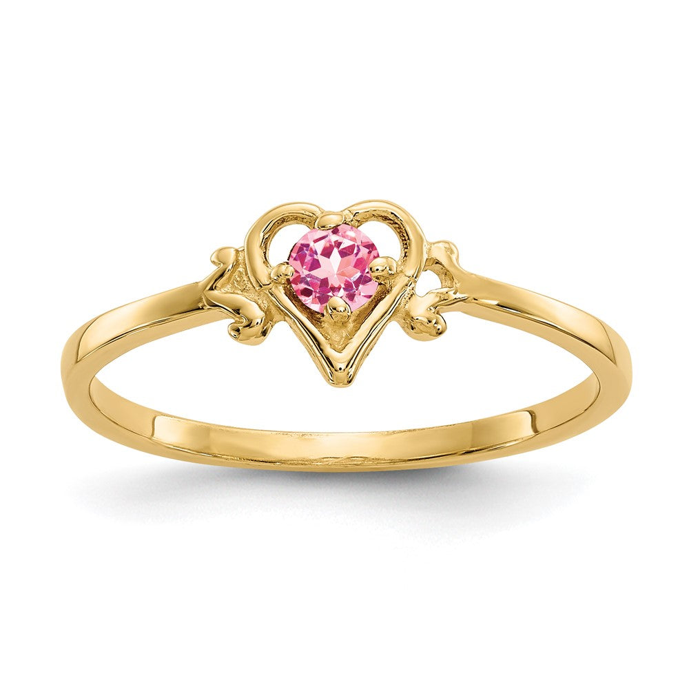 14K Gelbgold Ring mit Herz-Geburtsstein rosa Turmalin
