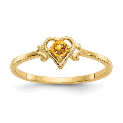 14K Gelbgold Citrin-Geburtsstein-Herz-Ring