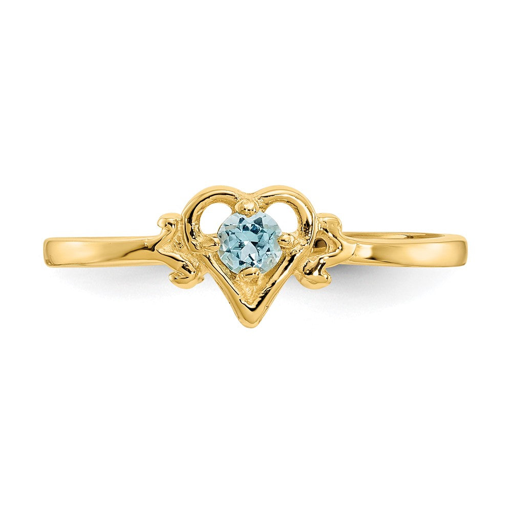 14K Gelbgold Ring mit Blauem Topas Geburtsstein in Herzform