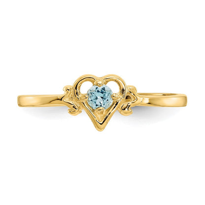 14K Gelbgold Ring mit Blauem Topas Geburtsstein in Herzform
