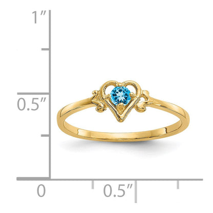 14K Gelbgold Ring mit Blauem Topas Geburtsstein in Herzform