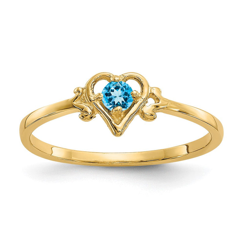 10K Gelbgold 10K Blautopas Geburtsstein Herz Ring