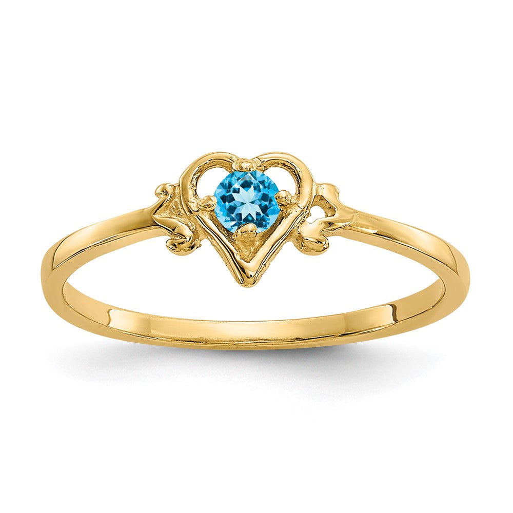14K Gelbgold Ring mit Blauem Topas Geburtsstein in Herzform