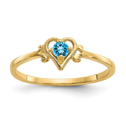 14K Gelbgold Ring mit Blauem Topas Geburtsstein in Herzform