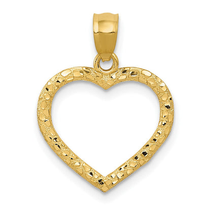 14K Gelbgold 14K Poliert und Strukturiert Offen Herz Anhänger