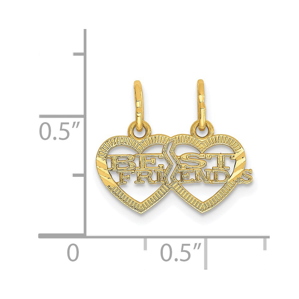 14K Gelbgold 14K Doppelt Herz Beste Friends Break-apart Charm