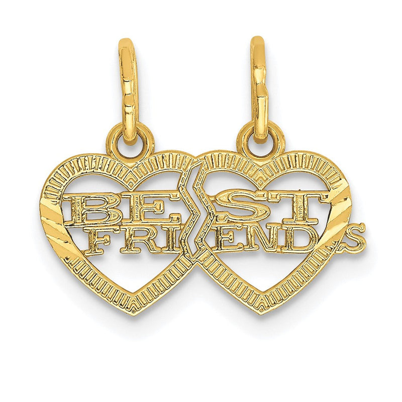 14K Gelbgold 14K Doppelt Herz Beste Friends Break-apart Charm