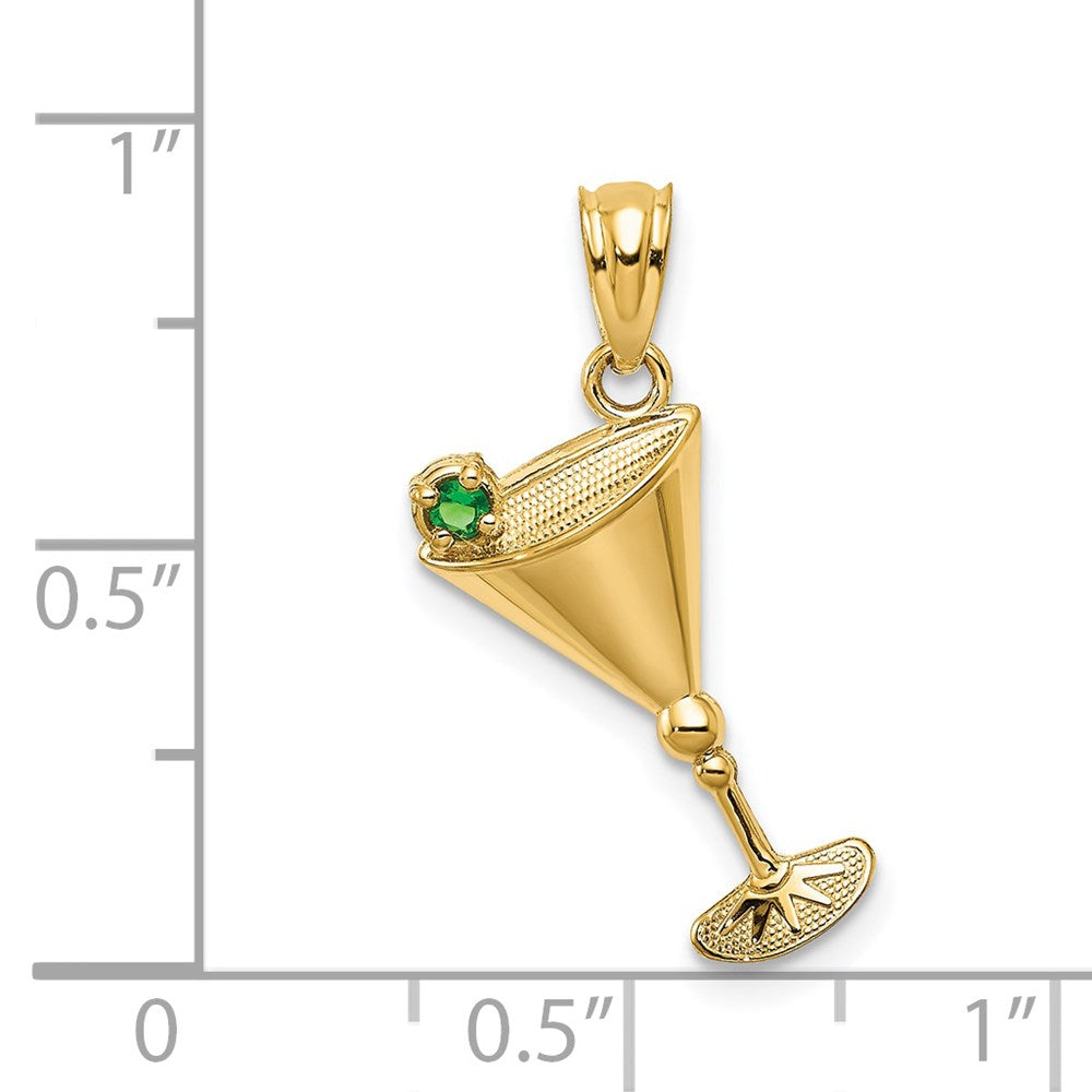 14K Gelbgold 14K Martini Glas mit Grün Zirkonia Olive Anhänger