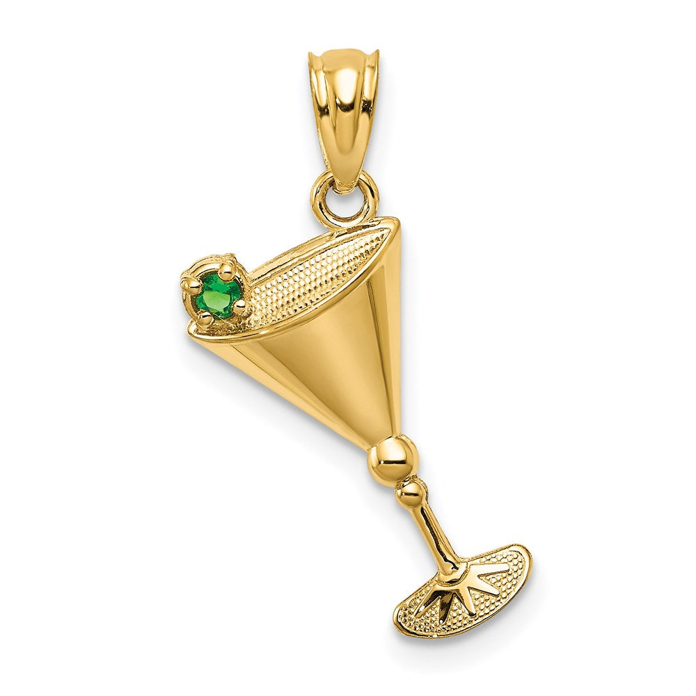 14K Gelbgold 14K Martini Glas mit Grün Zirkonia Olive Anhänger