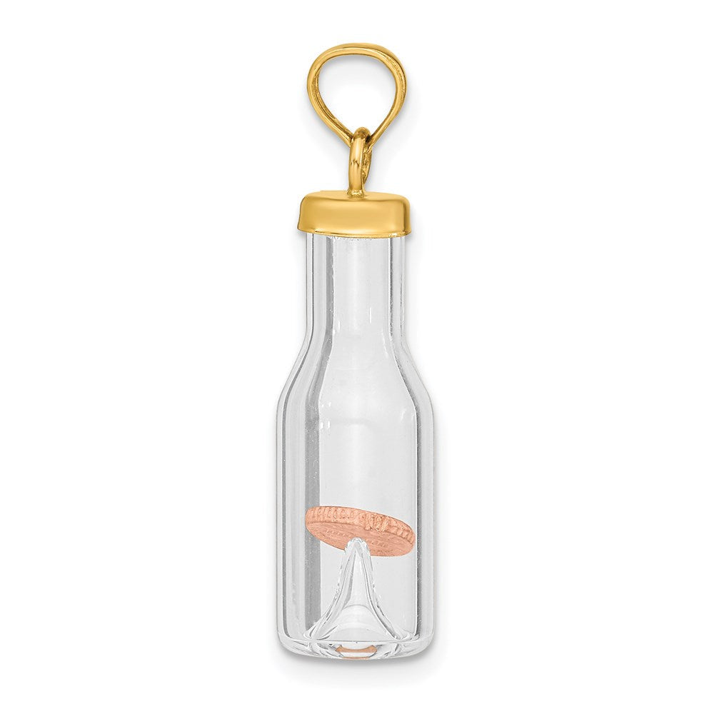 14K Gelbgold 14K 3-d Mini Penny in Glas Bottle Anhänger