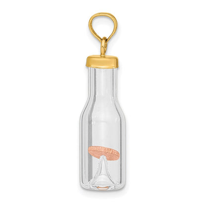 14K Gelbgold 14K 3-d Mini Penny in Glas Bottle Anhänger