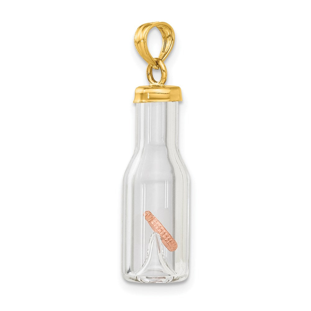 14K Gelbgold 14K 3-d Mini Penny in Glas Bottle Anhänger