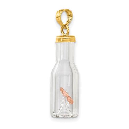 14K Gelbgold 14K 3-d Mini Penny in Glas Bottle Anhänger