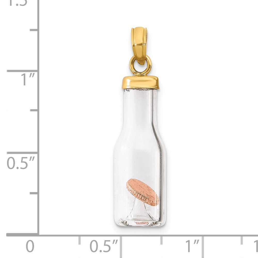 14K Gelbgold 14K 3-d Mini Penny in Glas Bottle Anhänger