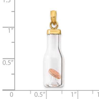 14K Gelbgold 14K 3-d Mini Penny in Glas Bottle Anhänger