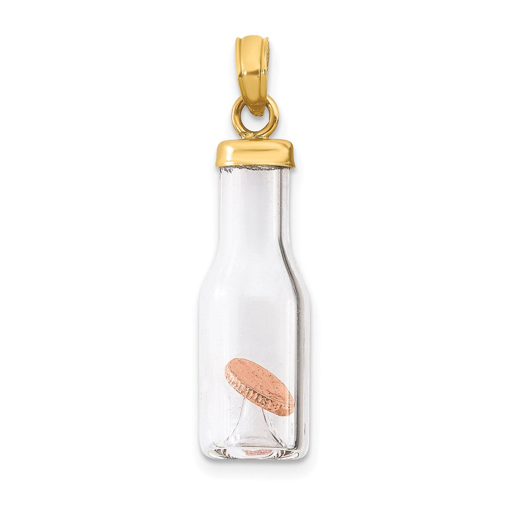14K Gelbgold 14K 3-d Mini Penny in Glas Bottle Anhänger