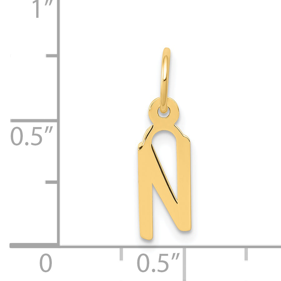 14K Gelbgold 14K Klein Schräg Block Buchstabe N Initiale Charm