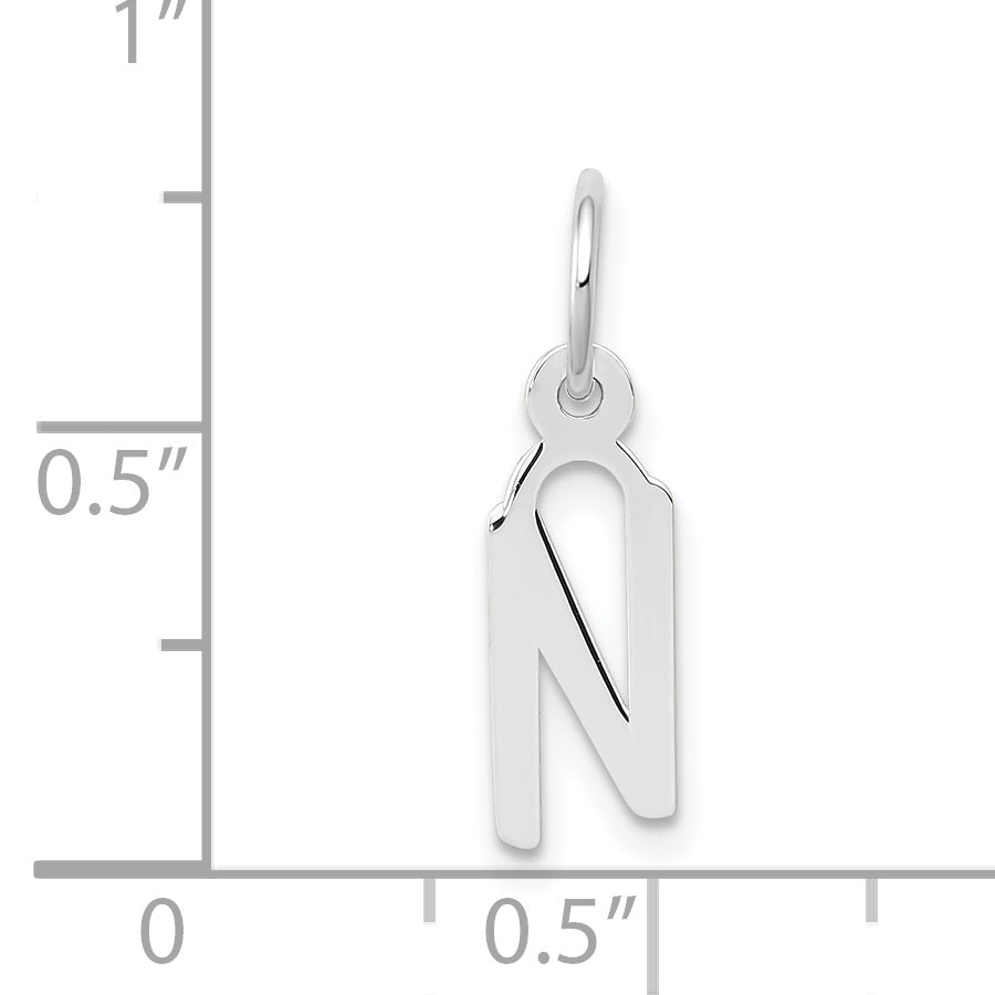 14K Weißgold 14K Weißgold Klein Schräg Block Buchstabe N Initiale Charm