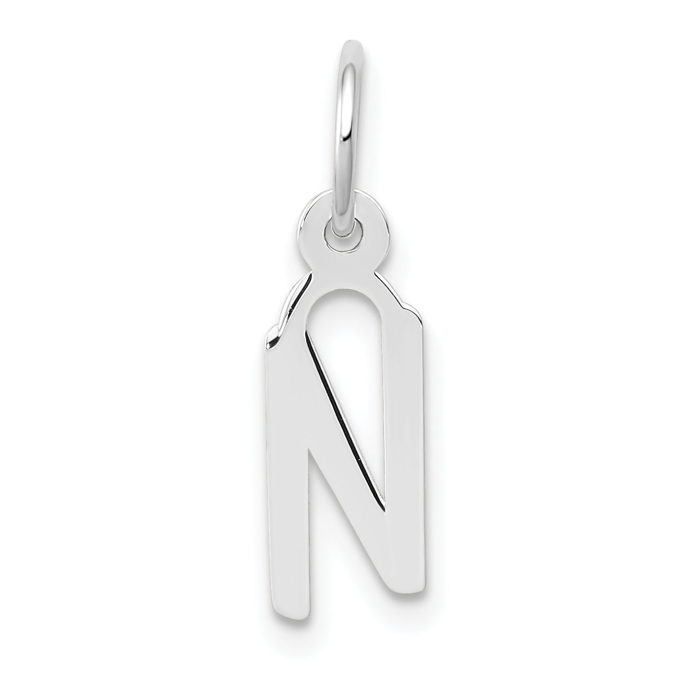 14K Weißgold 14K Weißgold Klein Schräg Block Buchstabe N Initiale Charm
