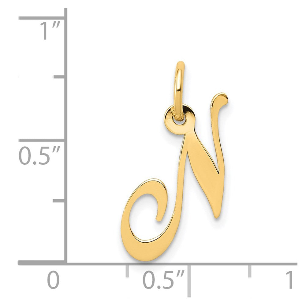 14K Gelbgold 14K Klein Fantasie Schreibschrift Buchstabe N Initiale Charm