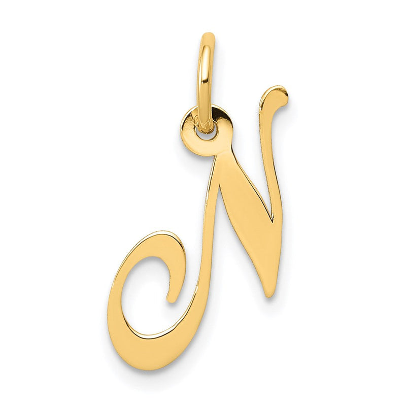 14K Gelbgold 14K Klein Fantasie Schreibschrift Buchstabe N Initiale Charm