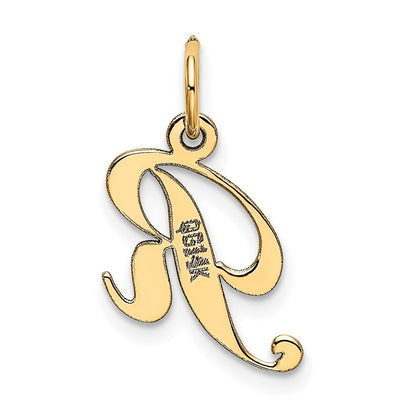 14K Gelbgold 14K Klein Fantasie Schreibschrift Buchstabe R Initiale Charm