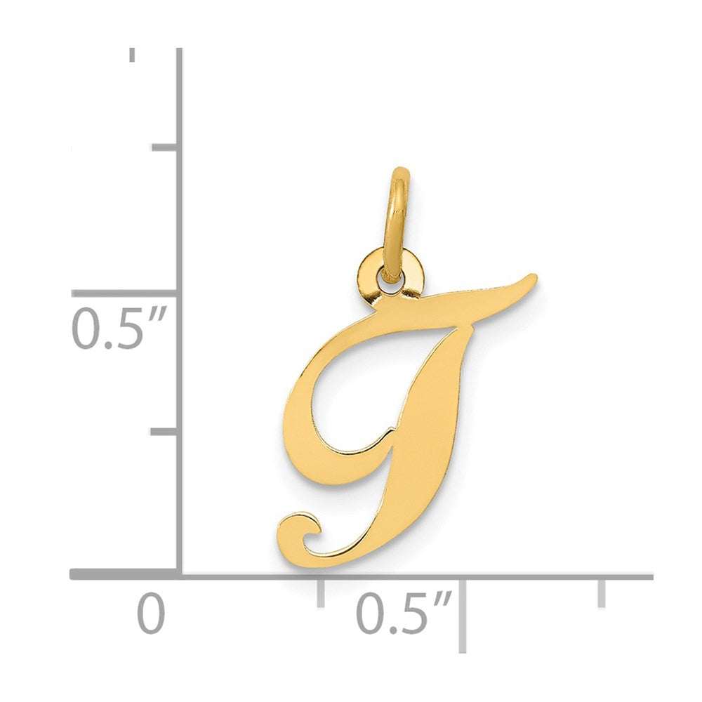 14K Gelbgold 14K Klein Fantasie Schreibschrift Buchstabe T Initiale Charm