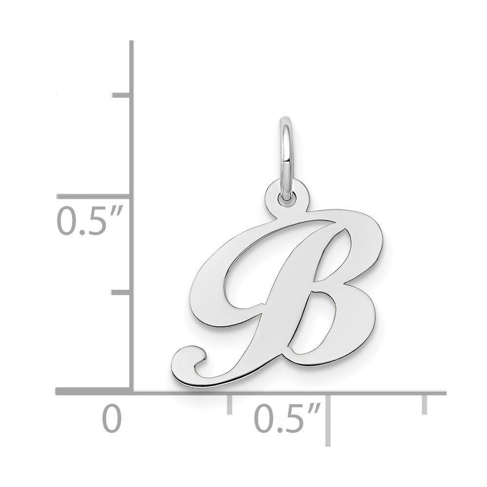 14K Weißgold 14K Weißgold Klein Fantasie Schreibschrift Buchstabe B Initiale Charm