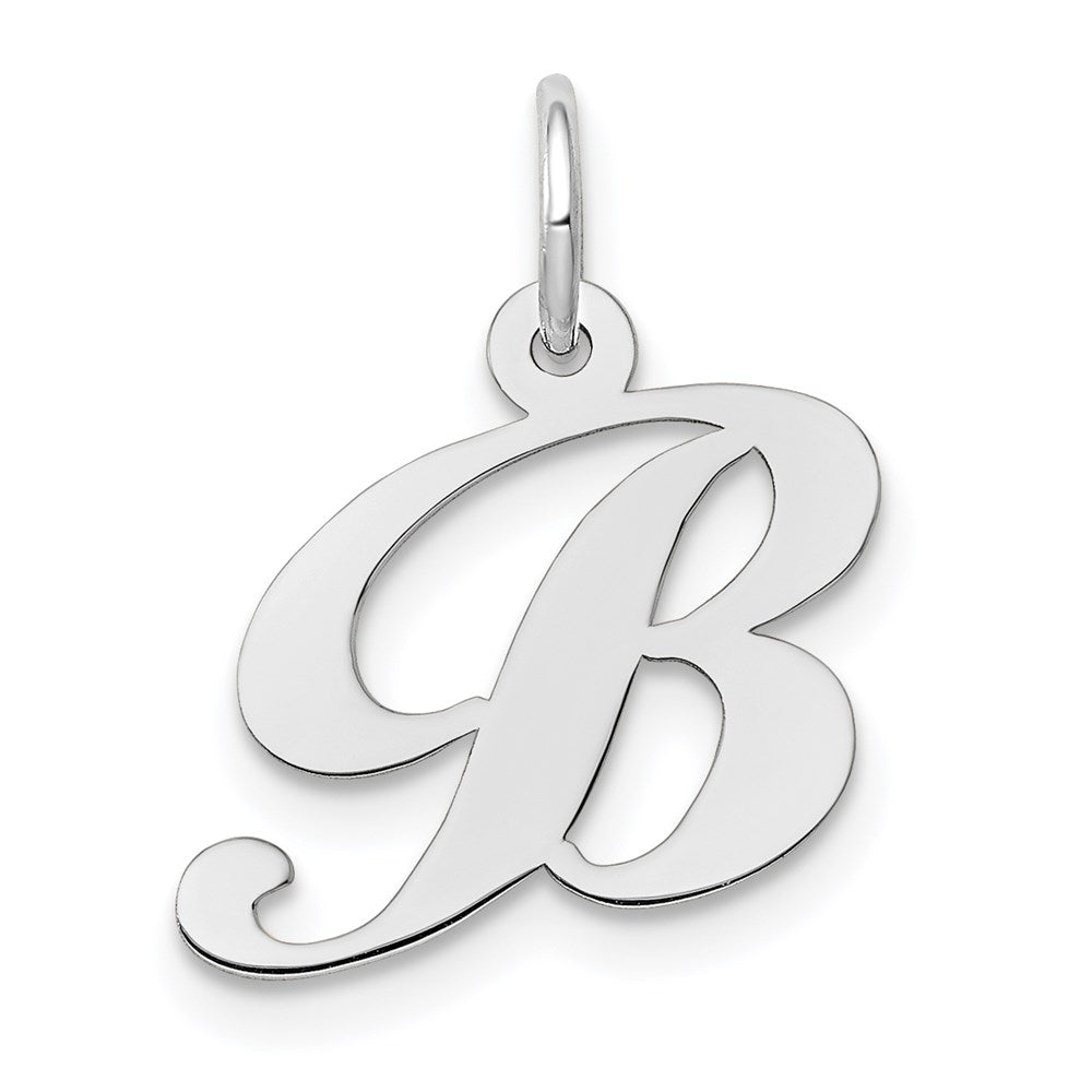 14K Weißgold 14K Weißgold Klein Fantasie Schreibschrift Buchstabe B Initiale Charm
