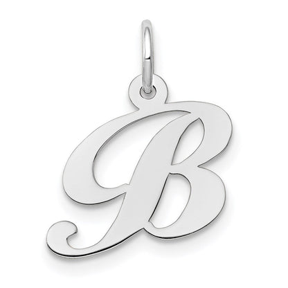 14K Weißgold 14K Weißgold Klein Fantasie Schreibschrift Buchstabe B Initiale Charm