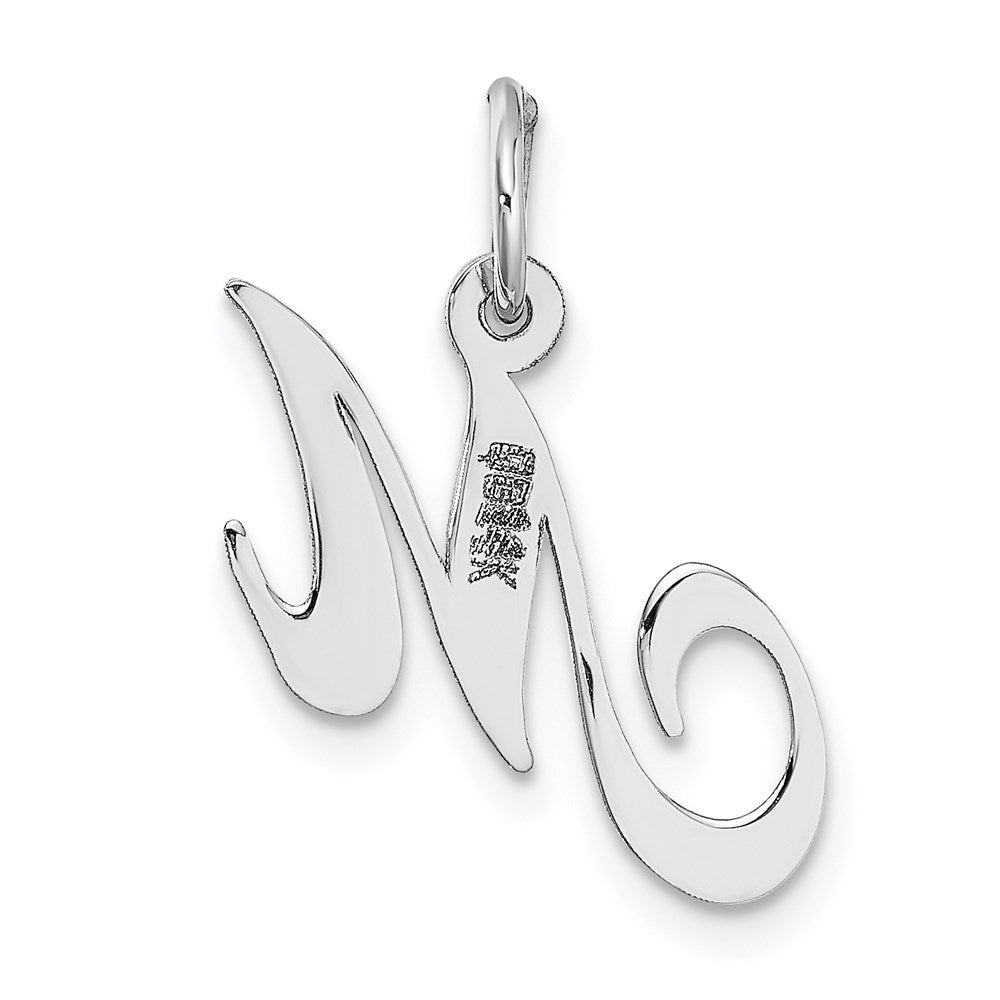 14K Weißgold 14K Weißgold Klein Fantasie Schreibschrift Buchstabe M Initiale Charm