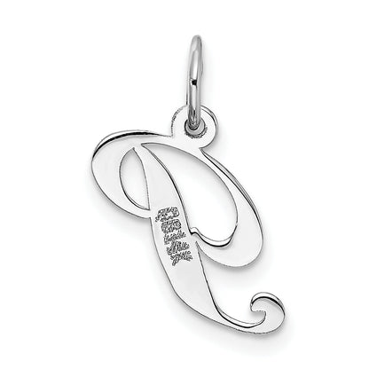 14K Weißgold 14K Weißgold Klein Fantasie Schreibschrift Buchstabe P Initiale Charm