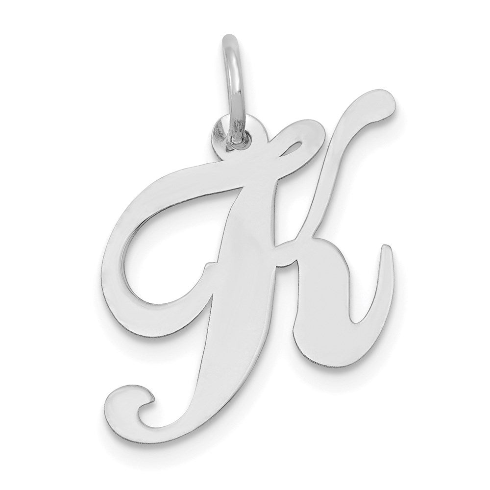 14K Weißgold 14K Weißgold Mittel Fantasie Schreibschrift Buchstabe K Initiale Charm