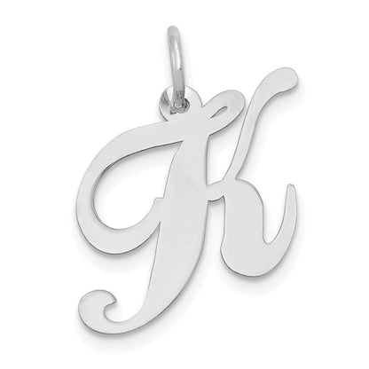 14K Weißgold 14K Weißgold Mittel Fantasie Schreibschrift Buchstabe K Initiale Charm