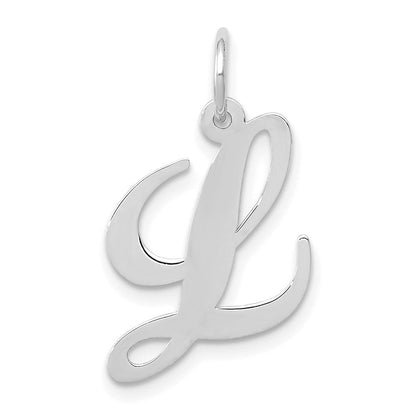 14K Weißgold 14K Weißgold Mittel Fantasie Schreibschrift Buchstabe L Initiale Charm
