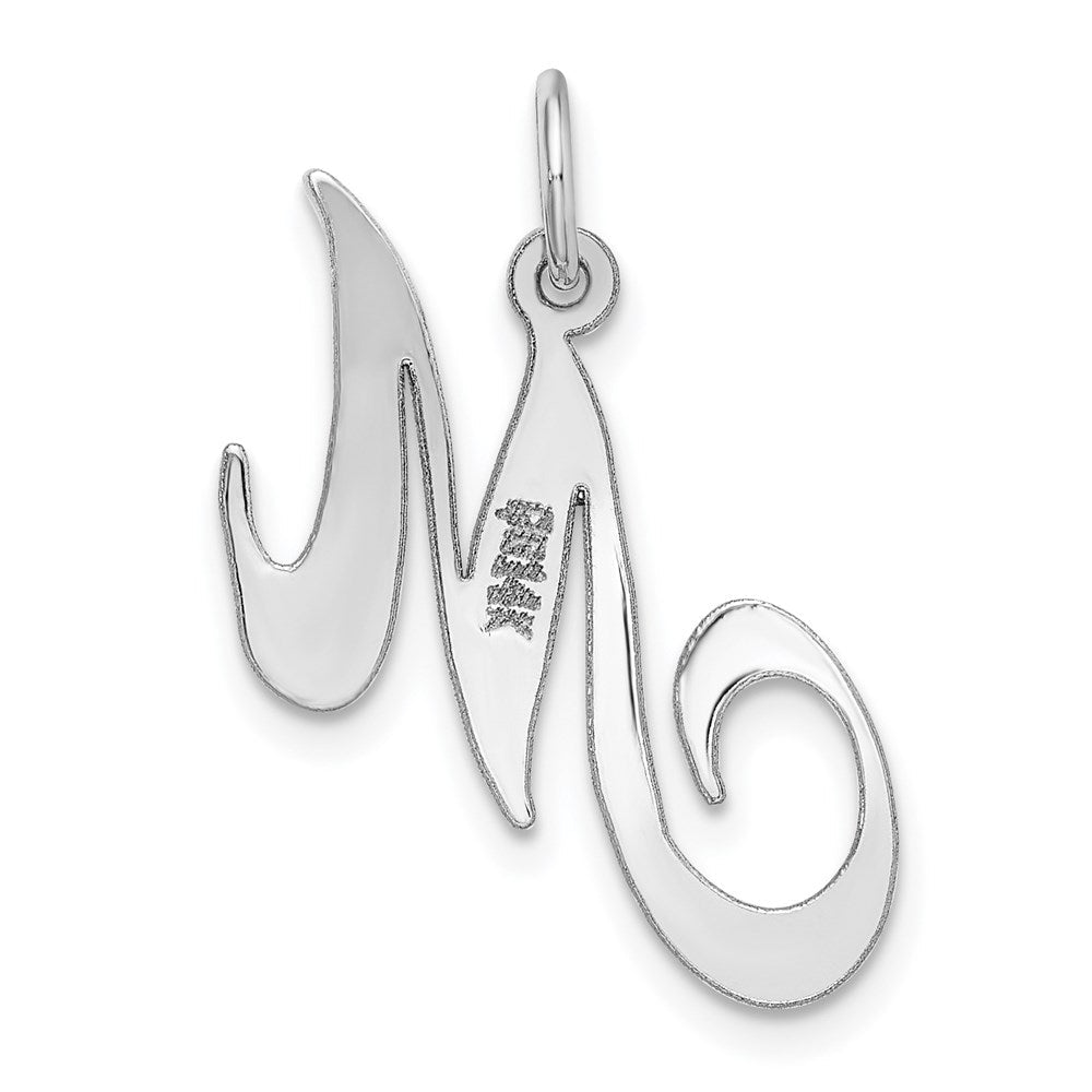 14K Weißgold 14K Weißgold Mittel Fantasie Schreibschrift Buchstabe M Initiale Charm