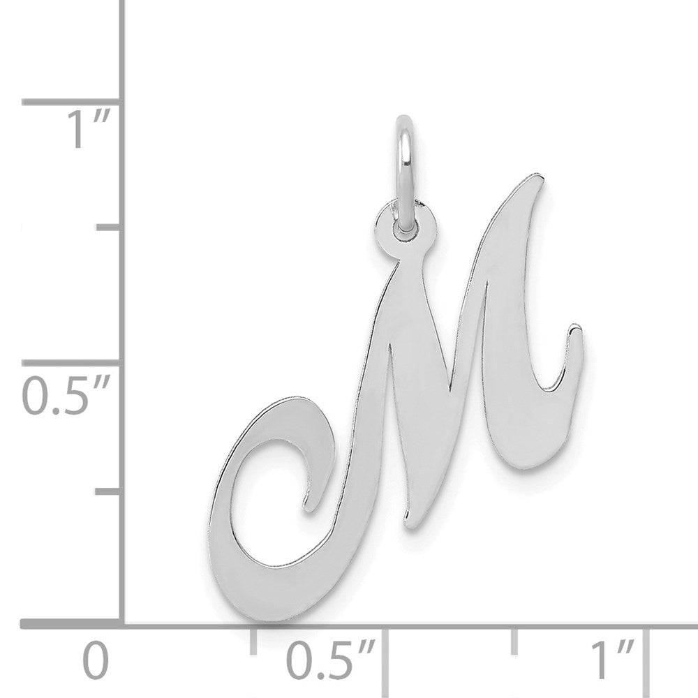 14K Weißgold 14K Weißgold Mittel Fantasie Schreibschrift Buchstabe M Initiale Charm