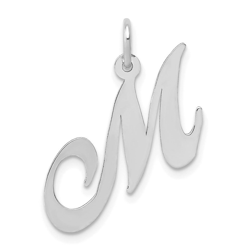14K Weißgold 14K Weißgold Mittel Fantasie Schreibschrift Buchstabe M Initiale Charm