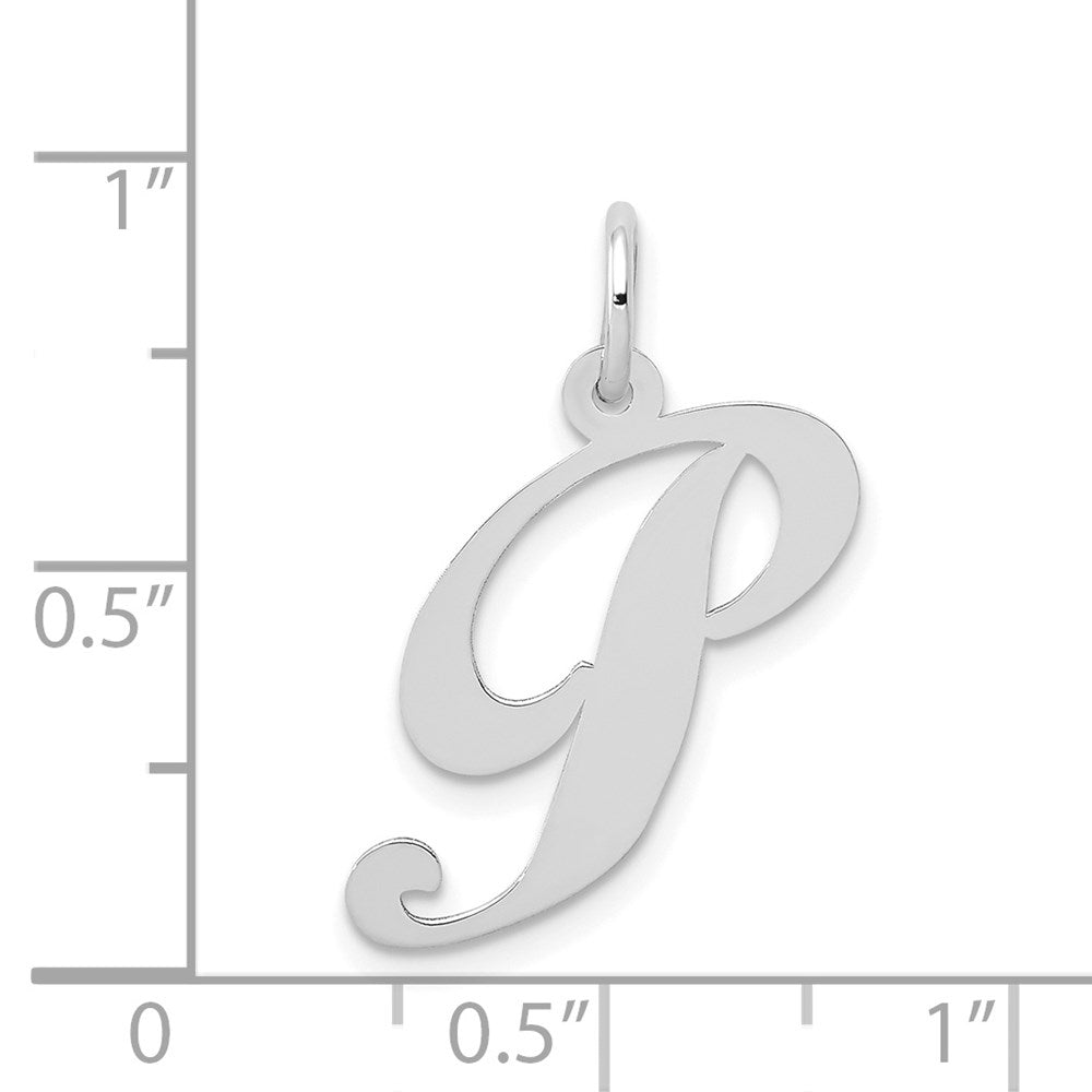 14K Weißgold 14K Weißgold Mittel Fantasie Schreibschrift Buchstabe P Initiale Charm