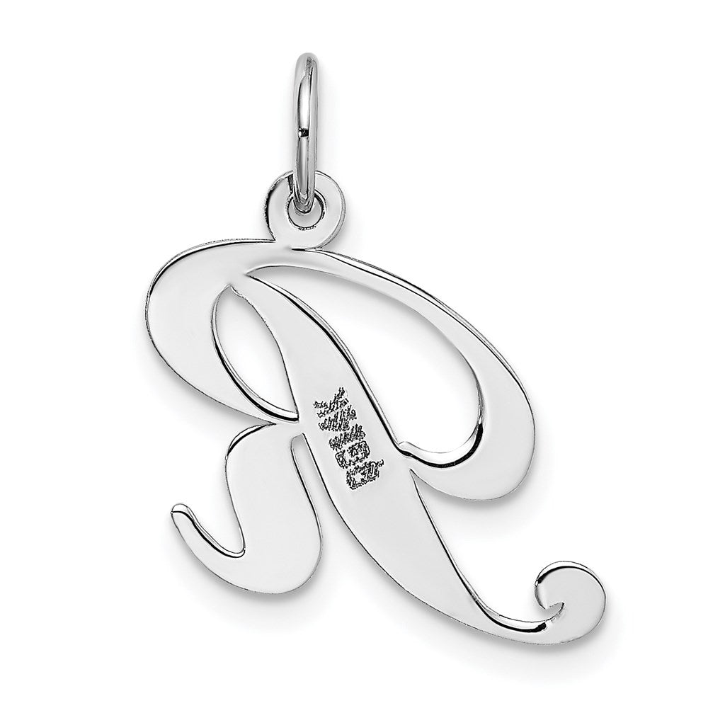 14K Weißgold 14K Weißgold Mittel Fantasie Schreibschrift Buchstabe R Initiale Charm