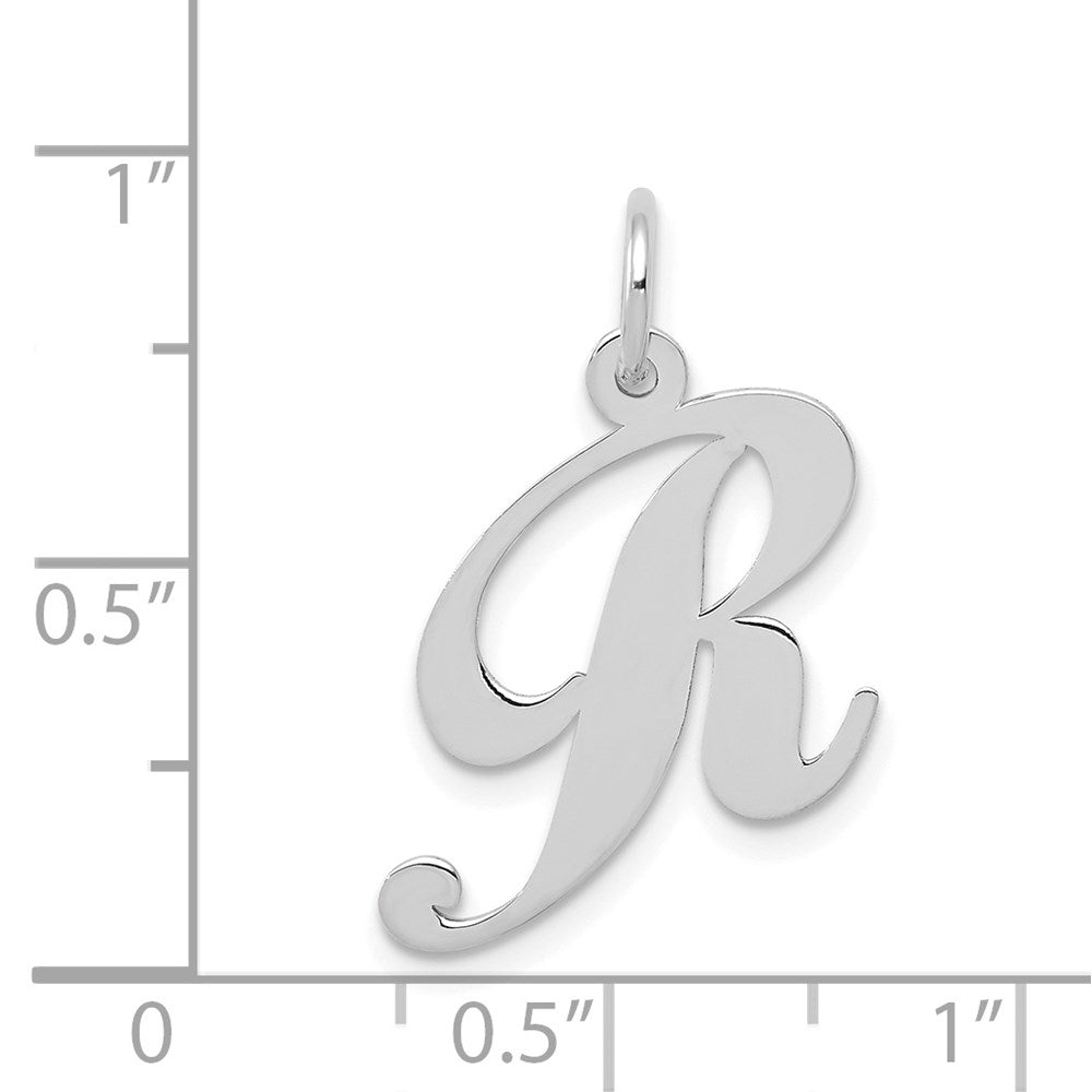 14K Weißgold 14K Weißgold Mittel Fantasie Schreibschrift Buchstabe R Initiale Charm