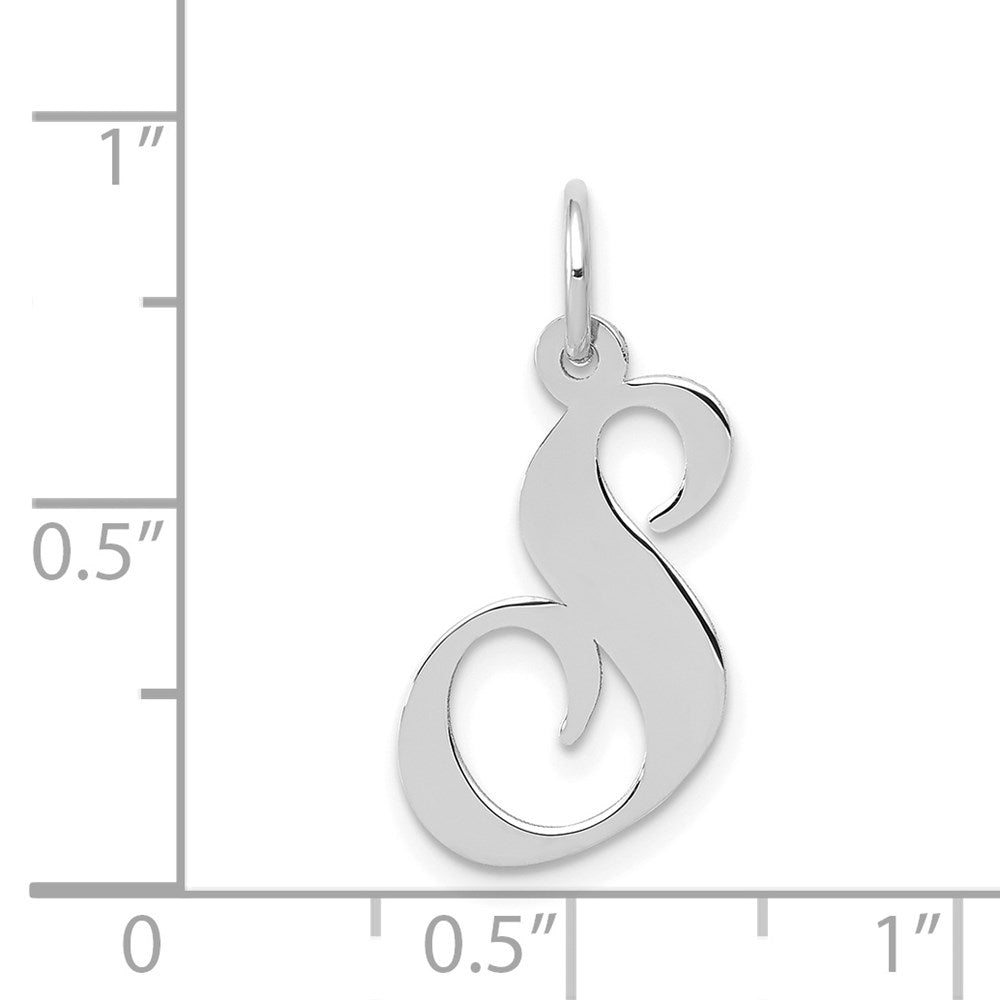14K Weißgold 14K Weißgold Mittel Fantasie Schreibschrift Buchstabe S Initiale Charm