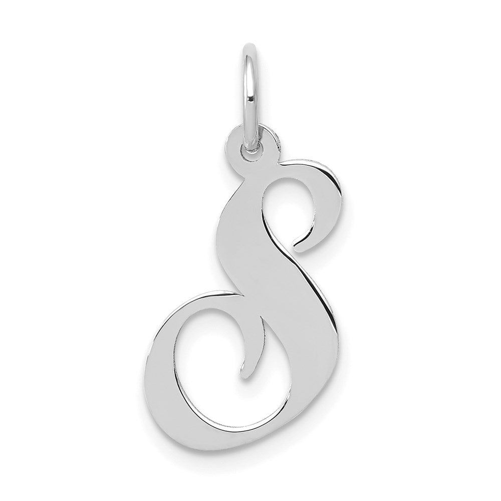 14K Weißgold 14K Weißgold Mittel Fantasie Schreibschrift Buchstabe S Initiale Charm