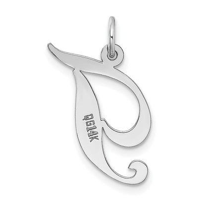 14K Weißgold Mittel Fantasie Schreibschrift Buchstabe T Initiale Charm