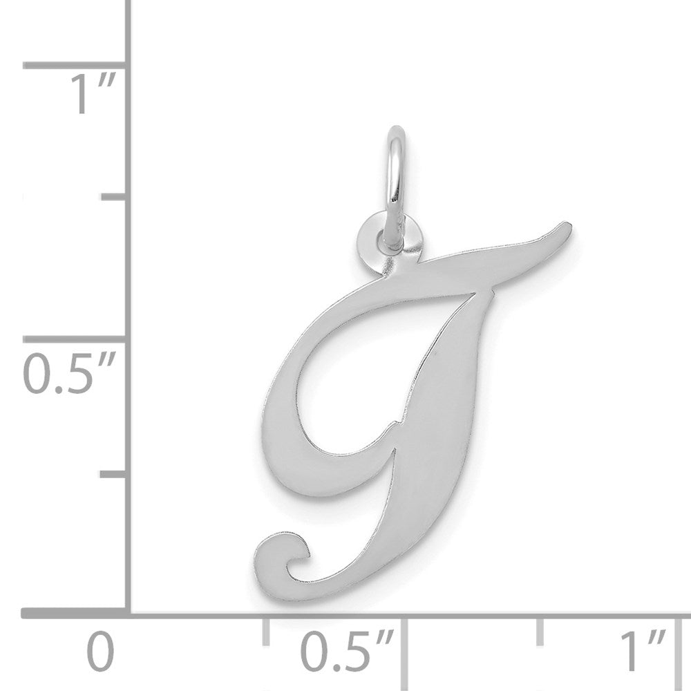 14K Weißgold Mittel Fantasie Schreibschrift Buchstabe T Initiale Charm