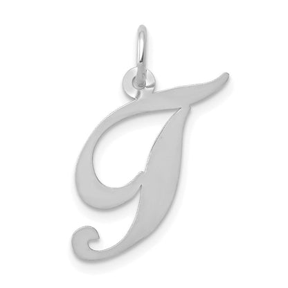 14K Weißgold Mittel Fantasie Schreibschrift Buchstabe T Initiale Charm