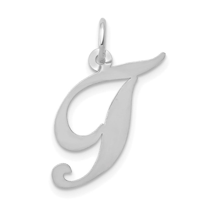 14K Weißgold Mittel Fantasie Schreibschrift Buchstabe T Initiale Charm