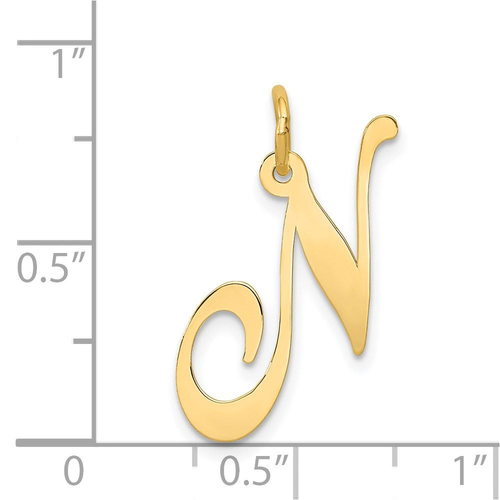 14K Gelbgold 14K Groß Fantasie Schreibschrift Buchstabe N Initiale Charm
